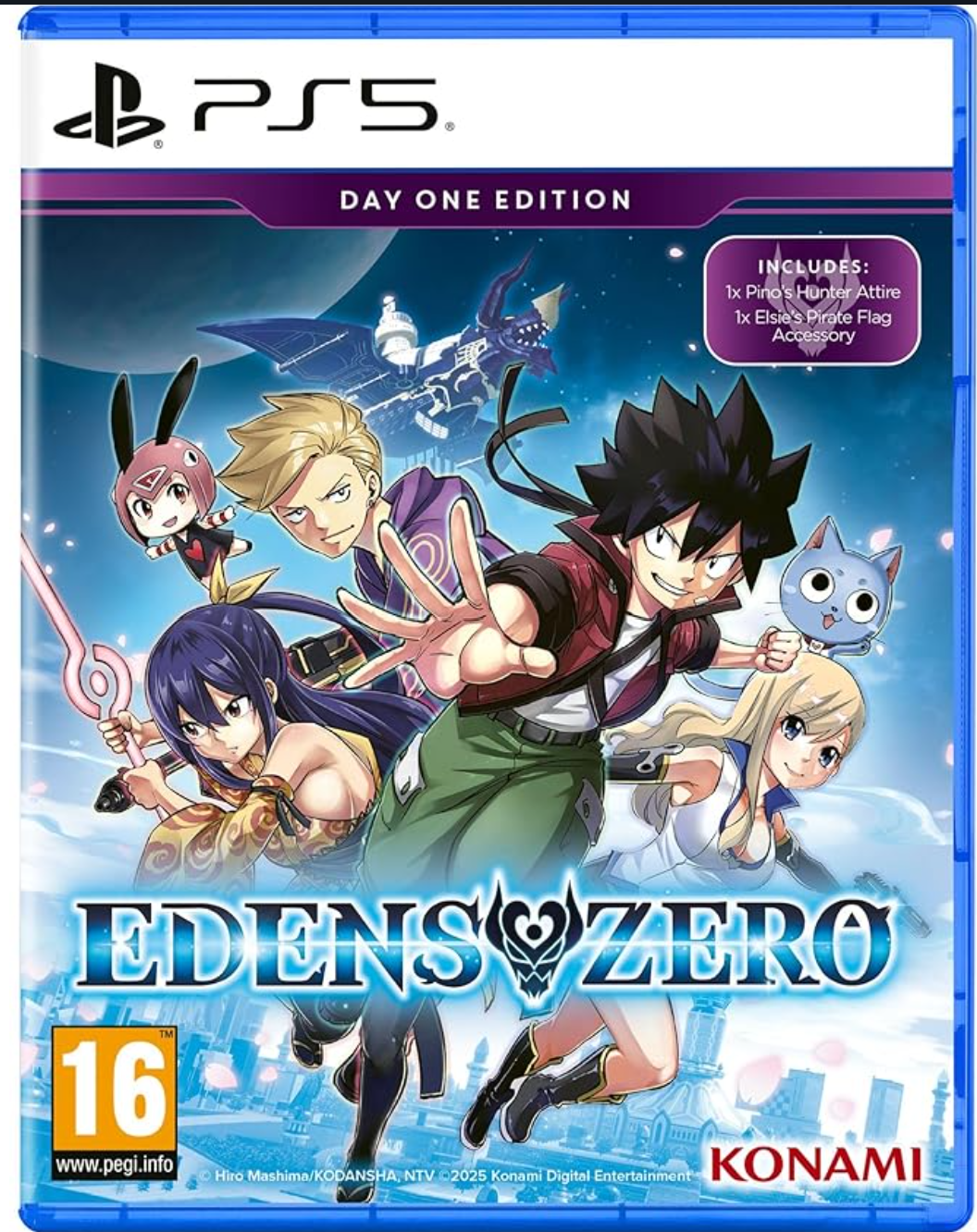 Edens Zero PlayStation 5 game case with character illustrations and Konami branding.