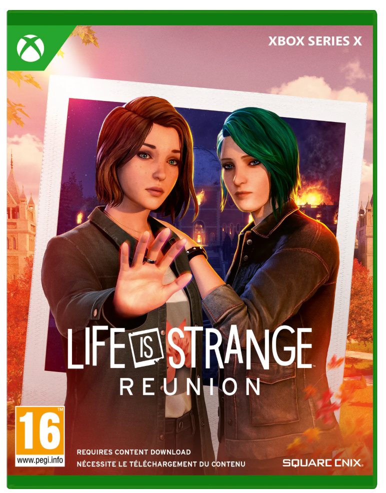 Game cover of 'Life is Strange: Reunion' for Xbox Series X with two characters and a cityscape background.