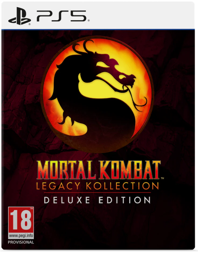 Mortal Kombat Legacy Kollection Deluxe Edition packaging for PS5 with dragon logo.