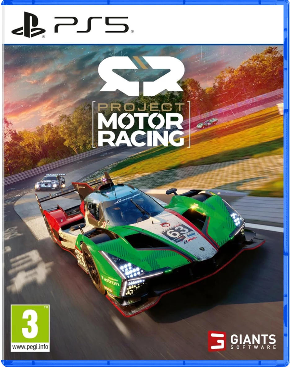 Game box for 'Project Motor Racing' with PS5 logo and racing cars on a track