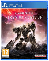 Game box for 'Armored Core VI: Fires of Rubicon' on PS4 with robot illustration and Bandai Namco logo.