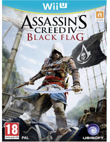 Assassin's Creed IV Black Flag game cover for Wii U with a character holding a sword on a ship.