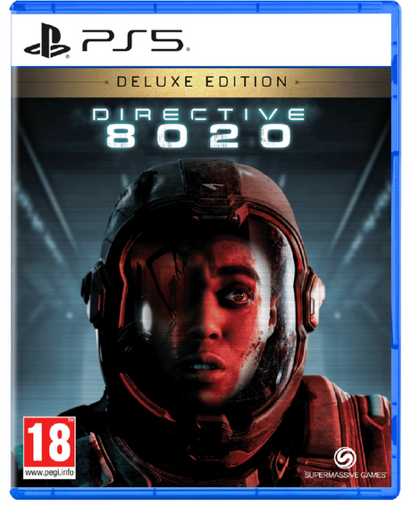 Game cover of 'Directive 8020' Deluxe Edition for PS5 with a futuristic helmeted character.