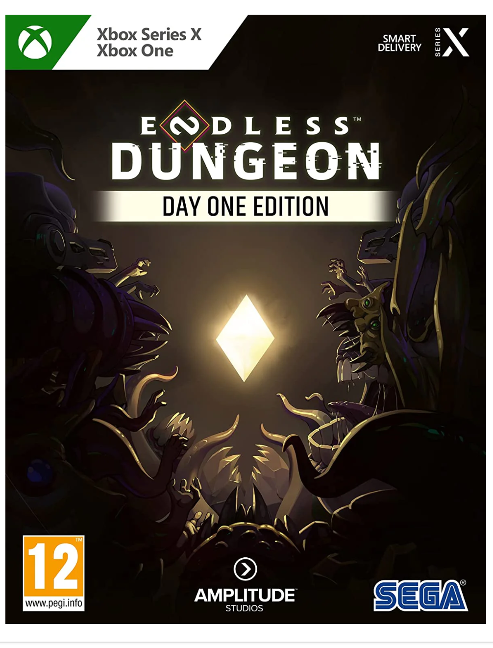 Endless Dungeon Day One Edition packaging for Xbox Series X and Xbox One with game title and logos.