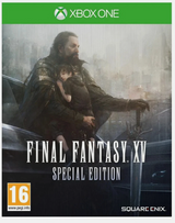 Cover of 'Final Fantasy XV' Special Edition for Xbox One with a character holding a child.