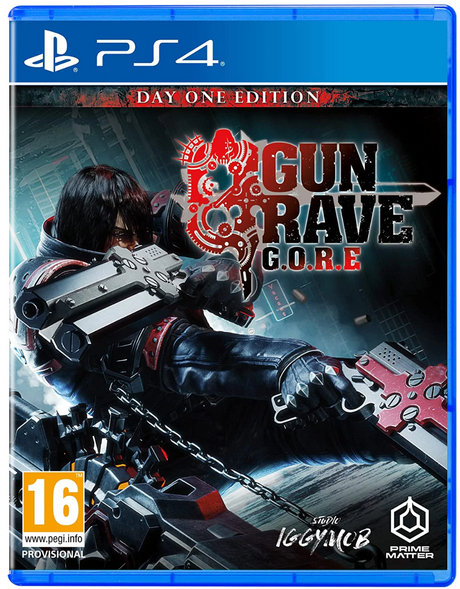 Game case for 'Gungrave Gore' Day One Edition on PS4 with character holding a gun.