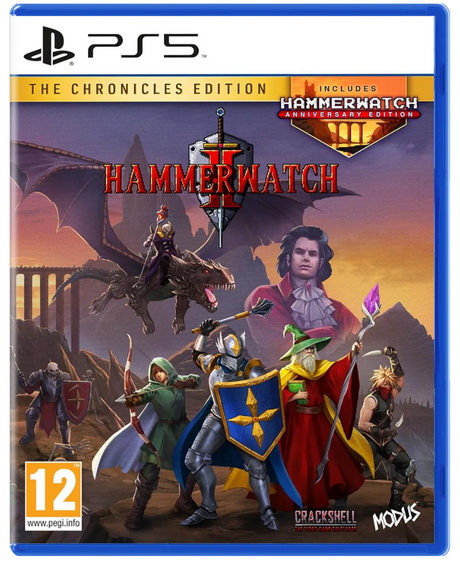 Game cover for 'Hammerwatch II' with characters and dragon on a PlayStation 5 platform.