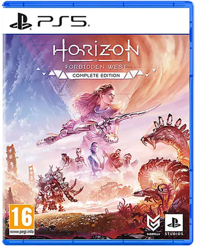 Horizon Forbidden West Complete Edition game case for PS5 with artwork and branding.