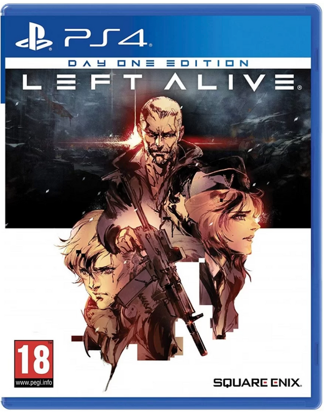 PlayStation 4 game case for 'Left Alive' with characters and Square Enix logo.