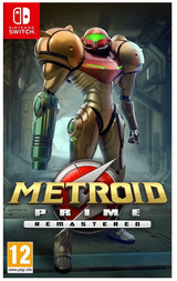 Game cover of Metroid Prime Remastered for Nintendo Switch with Samus Aran in the foreground.