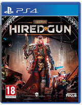 Game cover for 'Hired Gun' by Necromunda on PS4 with a character holding a gun and a rhino-like creature.