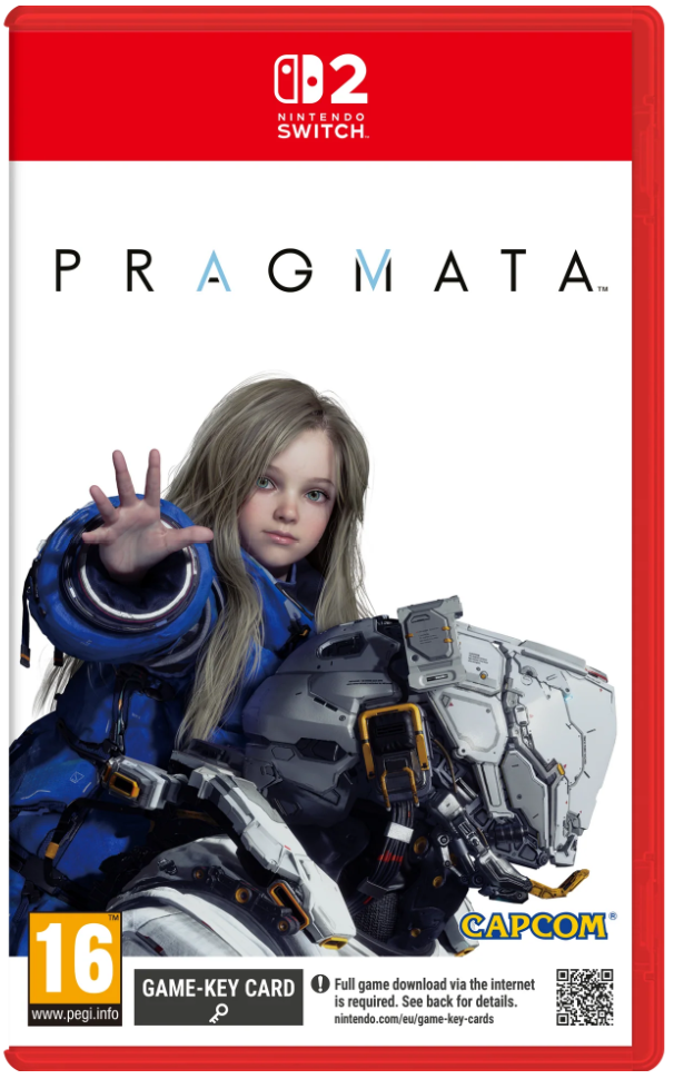 Nintendo Switch game case for 'Pragmata' with a character in futuristic armor on a white background.