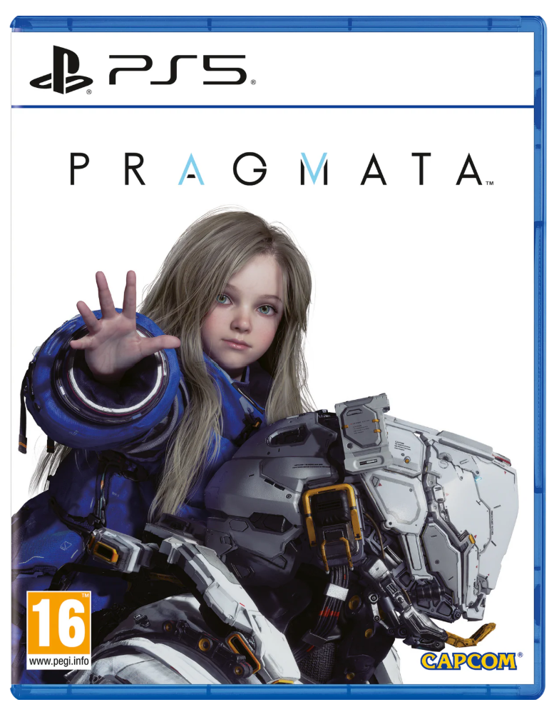 Game cover for 'Pragmata' on PS5 with a character in futuristic armor and Capcom logo.