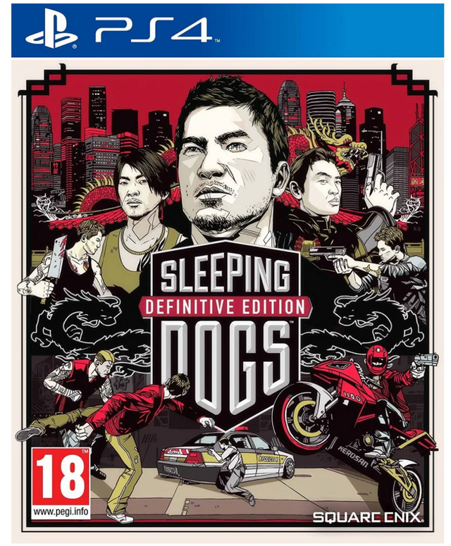 Game cover for 'Sleeping Dogs: Definitive Edition' on PS4 with characters and action scenes.