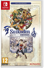 Nintendo Switch game console with 'Suikoden' packaging featuring characters and Konami logo.