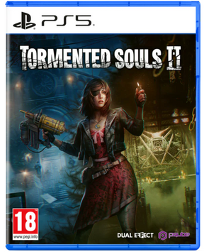 Game box for 'Tormented Souls II' on PS5 with a character holding a weapon and text.