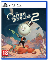 Game case for 'The Outer Worlds 2' with PS5 logo and colorful artwork.